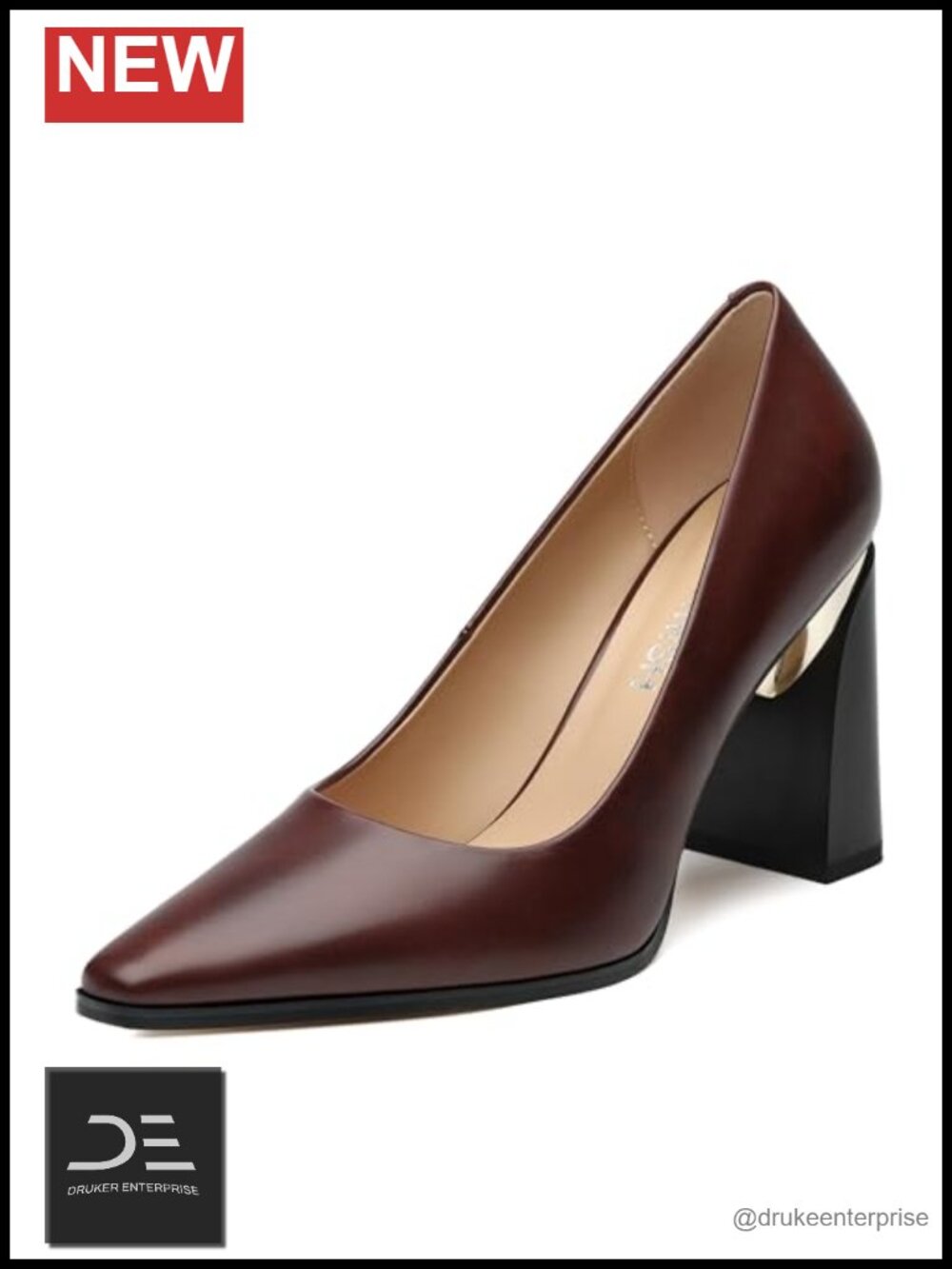 Women's Chunky Block Heel Pumps Pointed Toe Patent Leather Non-Slip Office